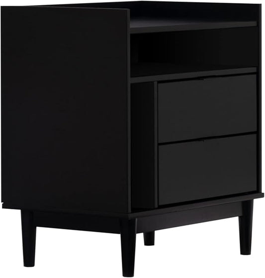 Walker Edison Blythe Mid-Century Modern Tray-Top Storage Nightstand 25 Inch Black