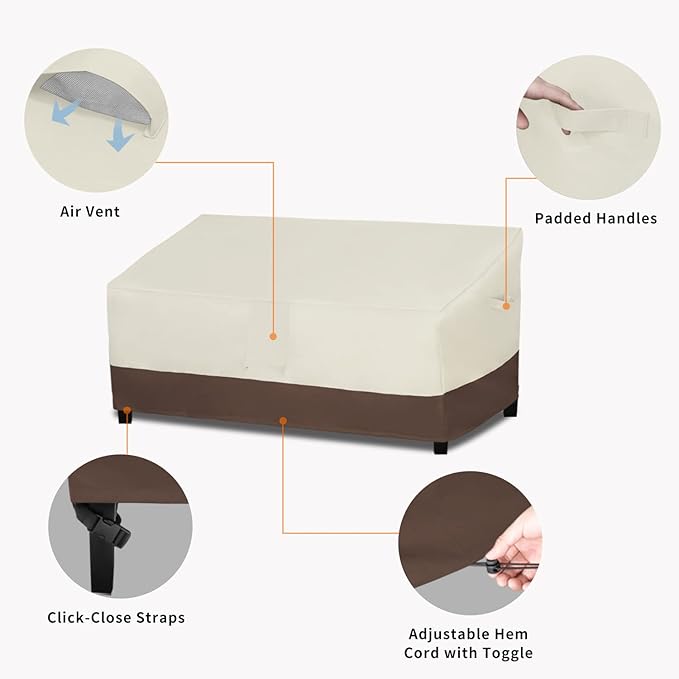 Easy-Going Waterproof Outdoor Couch Cover, Heavy Duty 3-Seater Patio Sofa Cover, Winchdproof Outdoor Furniture Cover with Air Vent (88Wx32.5Dx33H inch, Beige/Dark Brown)