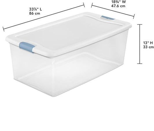 Sterilite 8-Pack Latching Box, Under Bed Storage Bins with Lids, Clear Plastic, 106 Quart - Heavy-Duty Organizing Containers for Closet, Bathroom, and Office