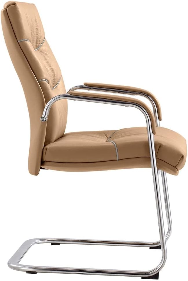 ZURI Modern Carnegie Leather and Chrome Side Chair with Aluminum Base - Beige