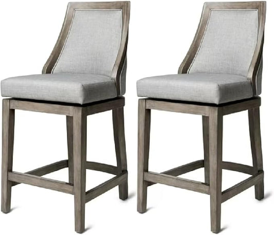 Maven Lane Vienna Counter Stools 26 Inches – Set of 2 – Swivel Stools with Footrests – Grey Solid Wood and Grey Fabric Upholstery – Ideal for Kitchen Islands and Counters