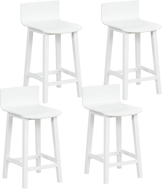 COSTWAY Solid Wood Bar Stools Set of 4, 24.5-inch Counter Height Chairs with Low Back and Footrest, Farmhouse Wooden Armless barstools for Kitchen Island, Dining Room, Cafe, Breakfast, White