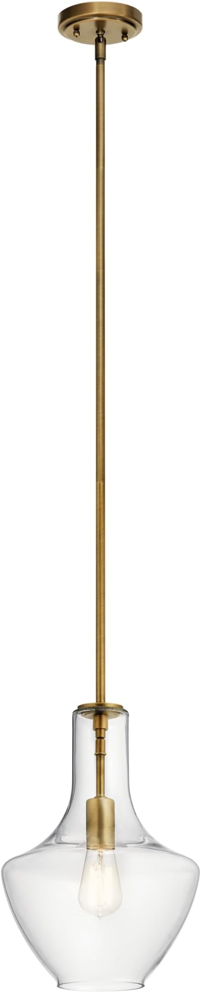 Everly 15.25" 1-Light Bell Pendant with Clear Seeded Glass in Brushed Natural Brass, for a Kitchen Island, Dining Nook, or Home Bar, (15.25" x 10.5") 42141NBRCS