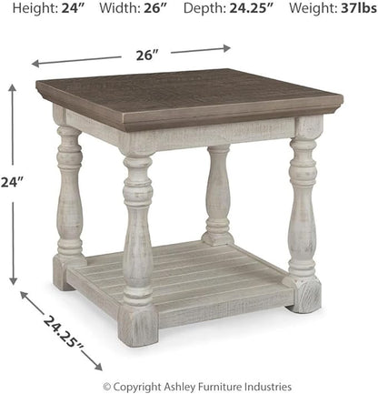 Signature Design by Ashley Havalance Farmhouse Rectangular End Table, Floor Shelf, Wood, 26" W x 24.13" D x 24" H, Vintage Gray & White with Weathered Finish