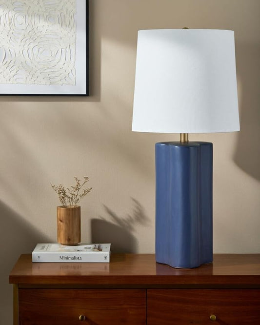 Livabliss Table Lamps, 27" Ocana Modern Bedside Nightstand Table Lamp for Bedroom Living Room Office, Blue Body with White Shade (27" H x 13" W x 13" D)