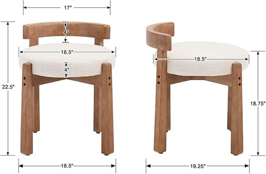 HNY Modern Linen Ottoman Set of 2- Low-Back Makeup Seat & Lounge Footrest with Solid Wood Frame, Casual Style for Bedroom Dressing Area, Beige
