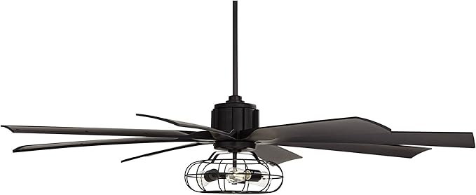 Possini Euro Design 70" Defender Modern Industrial Indoor Ceiling Fan with LED Light Remote Control Matte Black Metal Cage for Living Kitchen House Bedroom Family Dining Home Office Kids Room