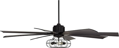 Possini Euro Design 70" Defender Modern Industrial Indoor Ceiling Fan with LED Light Remote Control Matte Black Metal Cage for Living Kitchen House Bedroom Family Dining Home Office Kids Room
