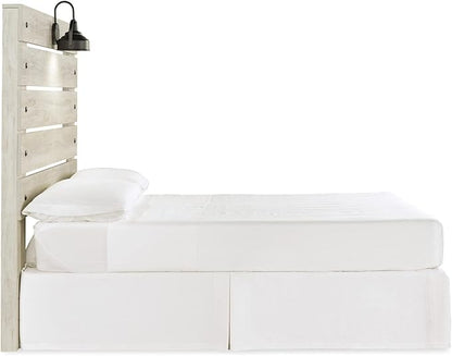 Signature Design by Ashley Cambeck Farmhouse Panel Headboard ONLY with USB Charging Stations, Full, Whitewash