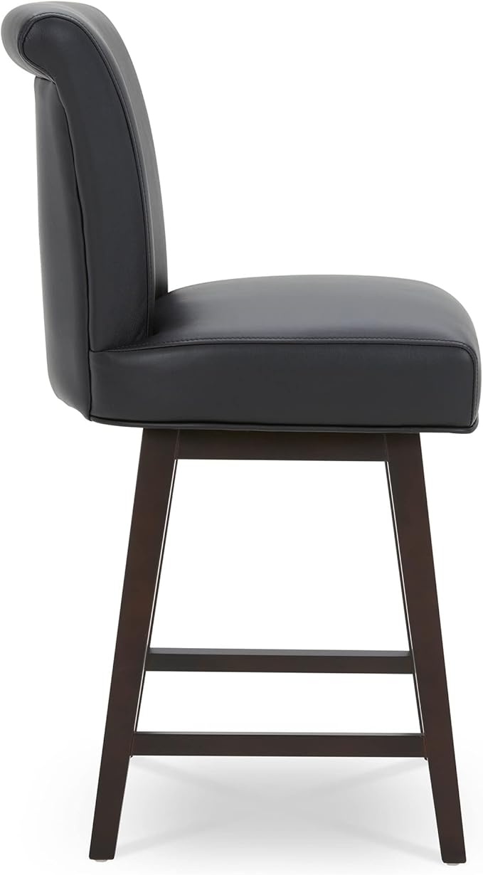 CHITA 26 Inch Counter Height Swivel Bar Stools Set of 2, FSC Certified Modern Upholstered Faux Leather Swivel Barstool Chair with Back, Black