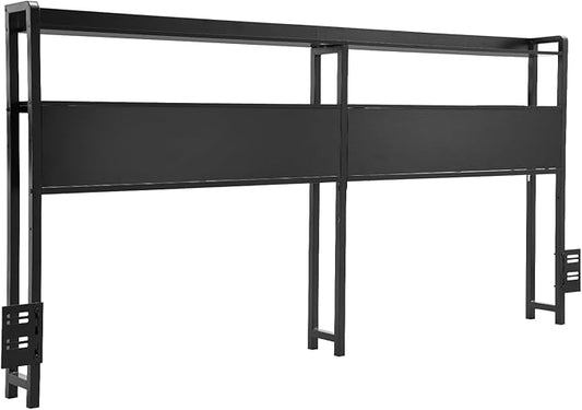VEVOR Headboard for King Size Bed, Adjustable Height Headboard with 2 Shelves Storage, Freestanding Head Board with Charging Station and LED Light for Different Bed Frames, Easy Assembly, Black