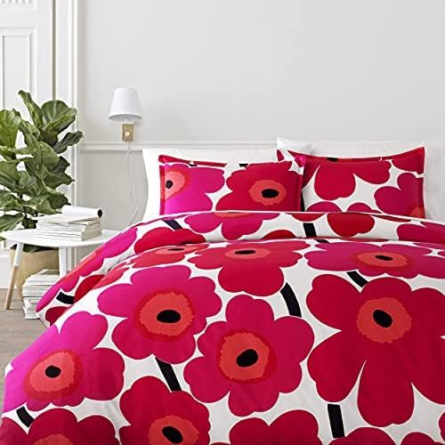 Marimekko - Duvet Cover Set, Cotton Bedding with Matching Shams & Button Closure, All Season Home Decor (Unikko Red, Full/Queen)