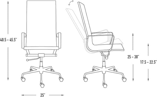 Laura Davidson Furniture SOHO II Ribbed Office Chair - Tall Back Desk Chair with Arm Rest, Swivel & Cushion Availability, Made of Faux Leather, Black, Computer Chair