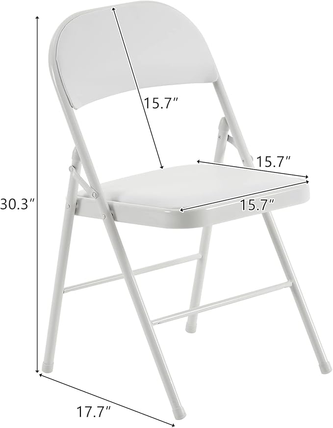 6 Pack White Folding Chairs with Padded Seats, Portable Stackable Foldable Chairs for Indoor and Outdoor, Commercial Seat with Metal Frame for Events Office Wedding Party, 330lbs Capacity