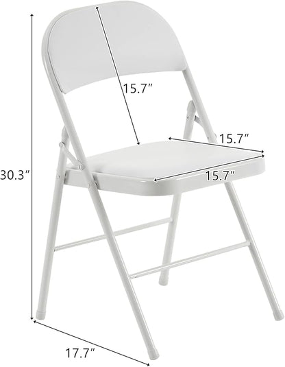 4PCS Elegant Folding Metal Chairs with Padded Seats,Potable Iron & PVC Durable Chairs for Convention & Exhibition Easy to take fit for Any Occasions 330lbs Capacity (White, 4 PCS)
