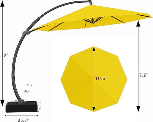 7 Piece Patio Dining Set with 11ft Patio Umbrella (Yellow), 7 Gray Outdoor HDPE Dining Set with 6 Chairs + 1 Large Table with 2" Umbrella Hole, for Market, Pool, Garden, Backyard, Deck