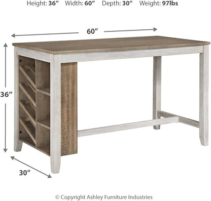 Signature Design by Ashley Skempton Farmhouse 36" Counter Height Dining Table with Storage & Wine Rack, Whitewash