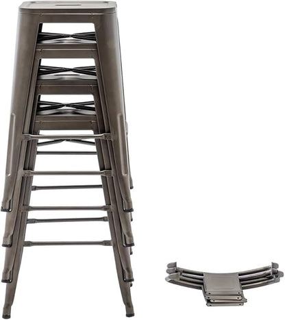 HAOBO Home 26" Low Back Metal Barstools Counter Height Bar Stools [Set of 4], Bronze