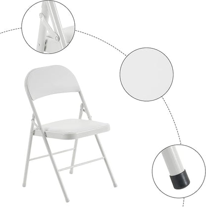 12 Pack White Folding Chairs with Padded Seats, Portable Stackable Foldable Chairs for Indoor and Outdoor, Commercial Seat with Metal Frame for Events Office Wedding Party, 330lbs Capacity