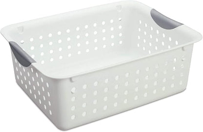 Sterilite Ultra Storage Basket with Handles for At Home or Organization, in Size Deep (6 Pack) and Medium (12 Pack), White