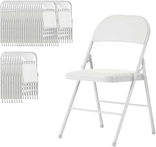 Folding Chairs 50 Pack with Padded Cushion and Back, White Portable Heavy Duty Metal Frame Commercial Seat with 330-LBS Capacity for Indoor Outdoor Office Party Events Kitchen Wedding