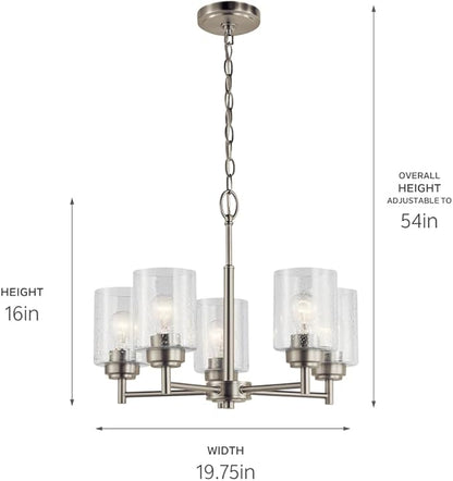 Kichler Winslow 19.75" Chandelier in Brushed Nickel, 5-Light Chandelier for Dining Room, Living Room, or Bedroom, Clear Seeded Glass, (19.75" W x 16" H), 44030NI