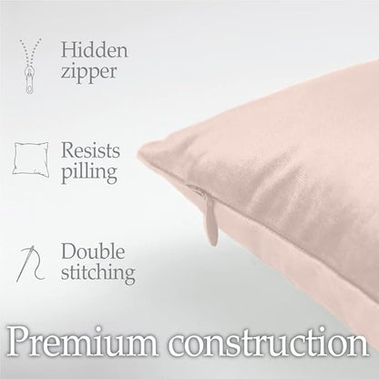 lalaLOOM Velvet Throw Pillow Covers, Set of 2, 18x18 Decorative Square Pillows Home Decor, Soft Accent Cases, Silky Machine Washable Pillowcases for Sofa, Couch, Bedroom, Living Room, Petal Pink