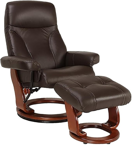 Pemberly Row Contemporary Brown Leather Swivel Recliner with Matching Ottoman