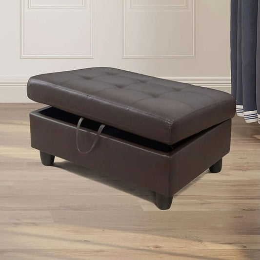 Ottoman Storage Ottoman Bench Faux Leather Footrest Footstool with Hinged Lid for Living Room, Bedroom, Entryway, Brown, 35"X23"X17"