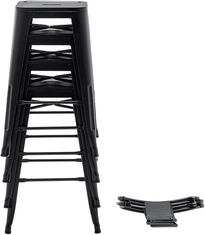 HAOBO Home 24" Low Back Metal Counter Stool Height Bar Stools [Set of 4] for Indoor/Outdoor Barstools, Matte Black