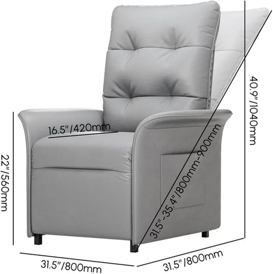 Power Recliner Accent Chair with Side Pocket High-Back 180° Recline Faux Leather Living Room Chairs, Comfy Chair for Bedroom Reading (Gray)