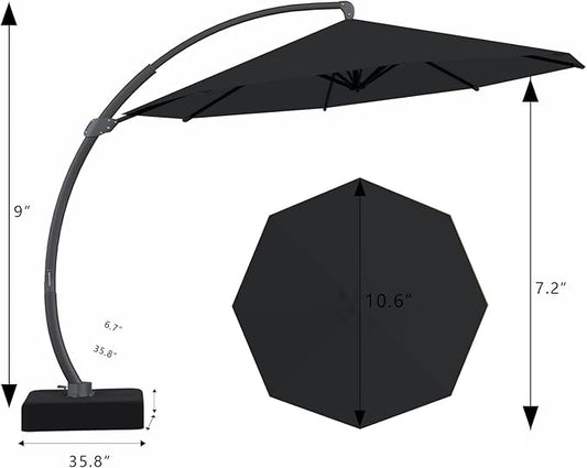7 Piece Patio Dining Set with 11ft Patio Umbrella (Black), 7 Navy Outdoor HDPE Dining Set with 6 Chairs + 1 Large Table with 2" Umbrella Hole, for Market, Pool, Garden, Backyard, Deck