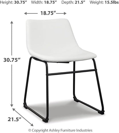 Signature Design by Ashley Centiar Urban Industrial Faux Leather 18.75" Bucket Dining Chair, 2 Count, White