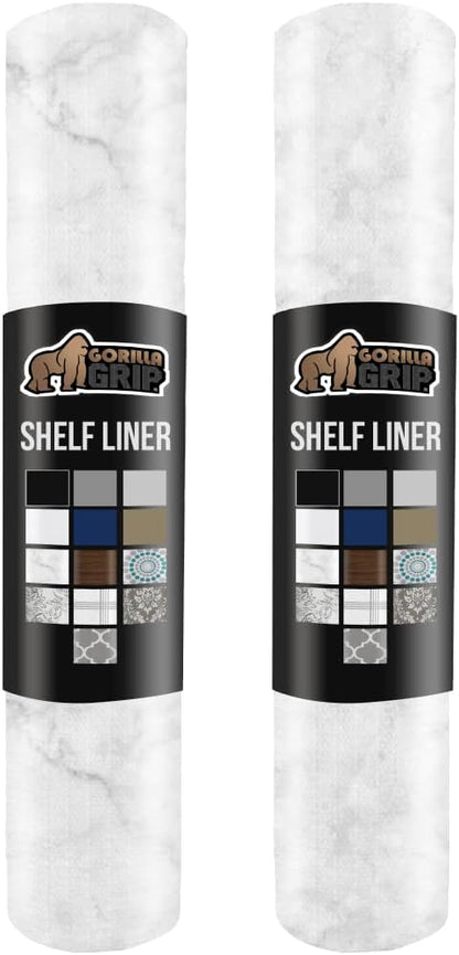 GORILLA GRIP Slip Resistant Drawer and Shelf Liner 2 Pack, Non Adhesive Water Resistant, Easy Clean and Trim, Smooth Surface Liners for Kitchen Cabinet, Shelves Drawers Pantry, 17.5 IN x 20 FT, Marble