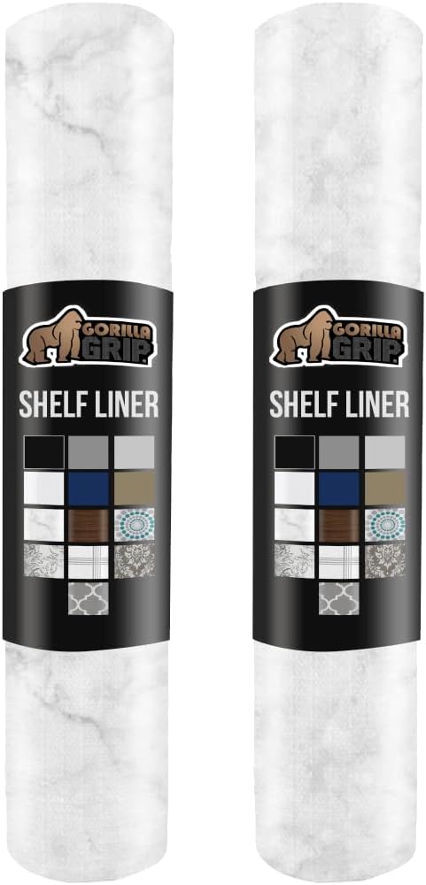 GORILLA GRIP Slip Resistant Drawer and Shelf Liner 2 Pack, Non Adhesive Water Resistant, Easy Clean and Trim, Smooth Surface Liners for Kitchen Cabinet, Shelves, Drawers, Pantry, 12 IN x 10 FT, Marble