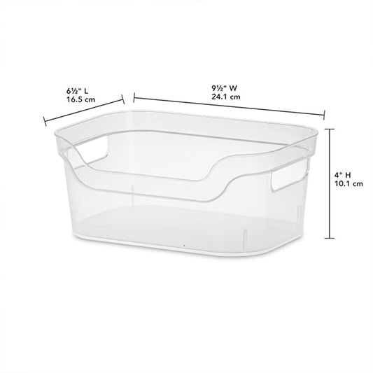 Sterilite 9.5 x 6.5 x 4 Inch Small Open Scoop Front Clear Storage Bin with Comfortable Carry Through Handles for Household Organization (48 Pack)
