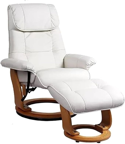 Pemberly Row Stressless Recliner with Ottoman in White Leather, Swivel Recliner Ottoman for Modern Living Room Comfort