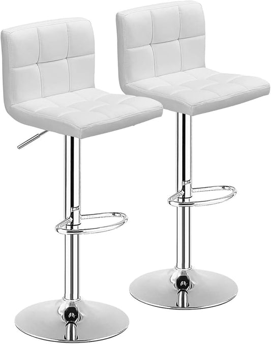 COSTWAY Bar Stools Set of 2, Modern Swivel Adjustable Height PU Leather Barstools with Back, Square Armless Counter Height 2-Pack Bar Chair for Kitchen Island Dining Living Bistro Pub Counter, White