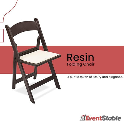 EventStable Titan PRO Resin Folding Chair - Dark Brown Indoor/Outdoor Lightweight Foldable Chair - Vinyl Padded Folding Chair for Weddings Parties Events - 50 Pack