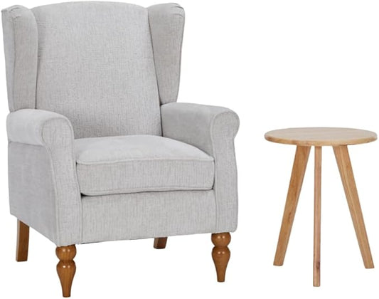 Modern High - Back Accent Chair and Side Table Set - Upholstered Wingback Armchair for Living Room, Bedroom,Office(Beige)
