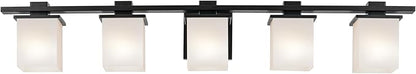 KICHLER Tully 40.25" 5-Light Vanity Light with Satin Etched Cased Opal Glass in Black for Over a Vanity, Soft Modern Style, (40.25" x 6.5" x 7"), 45193BK