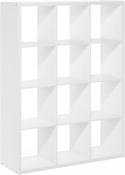 Furinno Cubicle Book Shelf, 12-Cube Thick Frame Bookshelf, Reversible Bookcase with Open Back, 14.6 x 43.8 x 58, for Living Room, Bedroom, Home Office, White