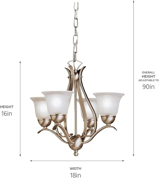 Kichler Dover 4-Light Mini Chandelier in Brushed Nickel with Satin Etched Seeded Glass, Traditional Lighting Fixture for Dining Room or Entryway, 2019NI