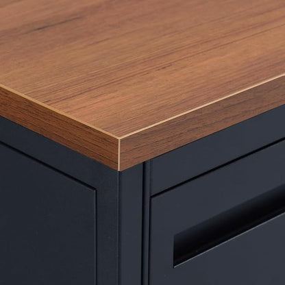 NBF Carbon L-Shaped Reversible Executive Office Desk - Durable Laminate Computer Desk with 4 Drawers Pedestal - Modern Desk with Storage and File Cabinet - Office Work Desk (66" W x 78" D, Black,Oak)