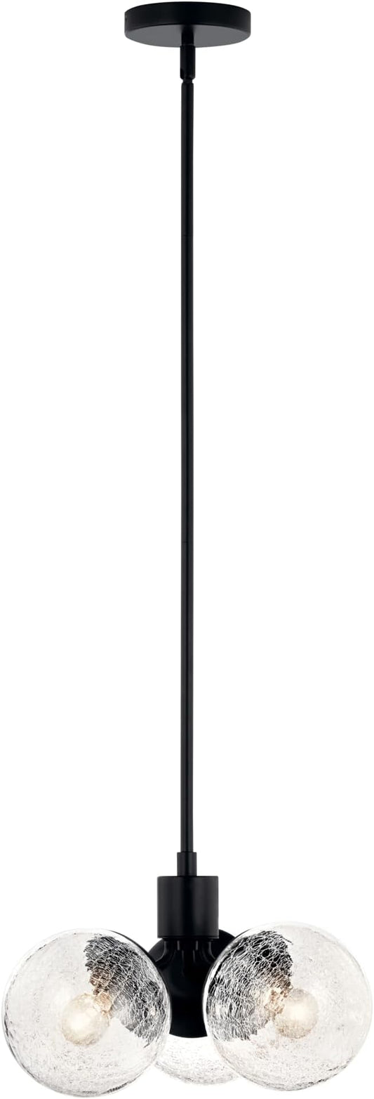 KICHLER Silvarious 3-Light Convertible Pendant, Soft Modern Light with Clear Crackled Glass in Black, for Hallway, Dining Nook, Bedroom or Kitchen (9.5" x 16.5"), 52700BK