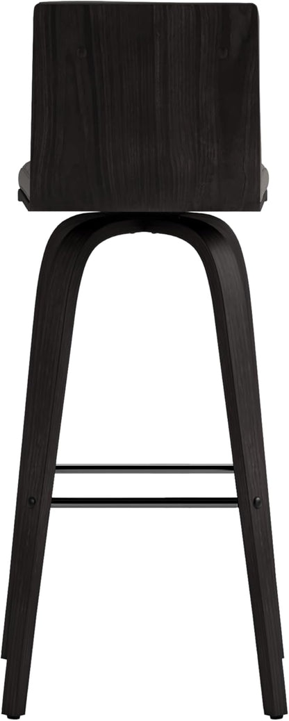 Armen Living size color options Vienna 30" Bar Height Barstool Brushed Wood Finish Faux Leather, Grey/Black