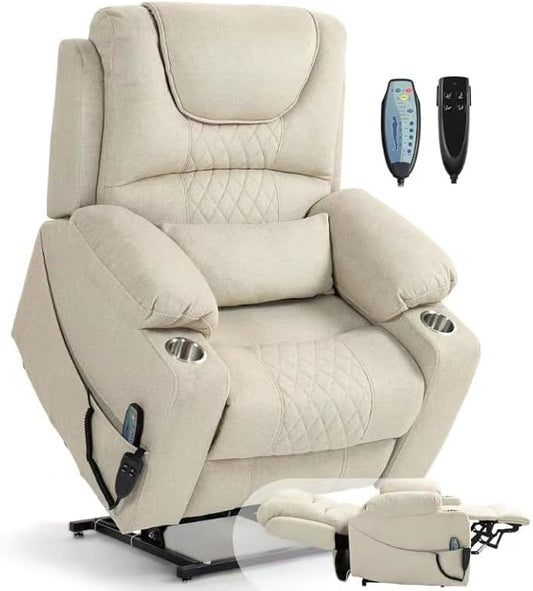 Large Power Lift Recliner Chair Sofa with Massage and Heat for Big and Tall Elderly,Infinite Positions,Dual Motor,Cup Holders,Extended Footrest,Velvet Home Theater Seat