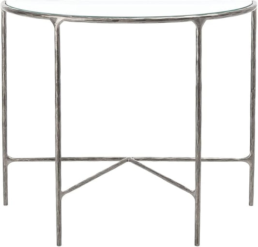 SAFAVIEH Couture Home Collection Jessa Silver Metal/Tempered Glass Top Half Moon Entryway Living Room Console Table (Fully Assembled)