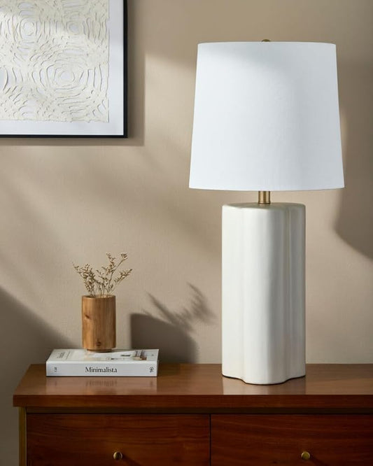 Livabliss Table Lamps, 27" Ocana Modern Bedside Nightstand Table Lamp for Bedroom Living Room Office, White Body with White Shade (27" H x 13" W x 13" D)