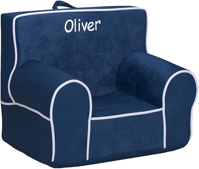 DIBSIES Personalized Creative Wonders Toddler Chair - Ages 1.5 to 4 Years Old (Blue with White Piping)